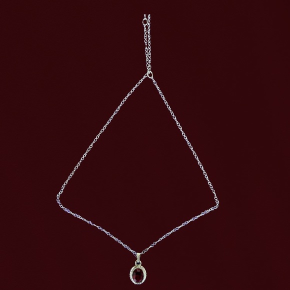 Vintage Sarah Coventry Sterling Chain Red Stone Necklace - Picture 1 of 7